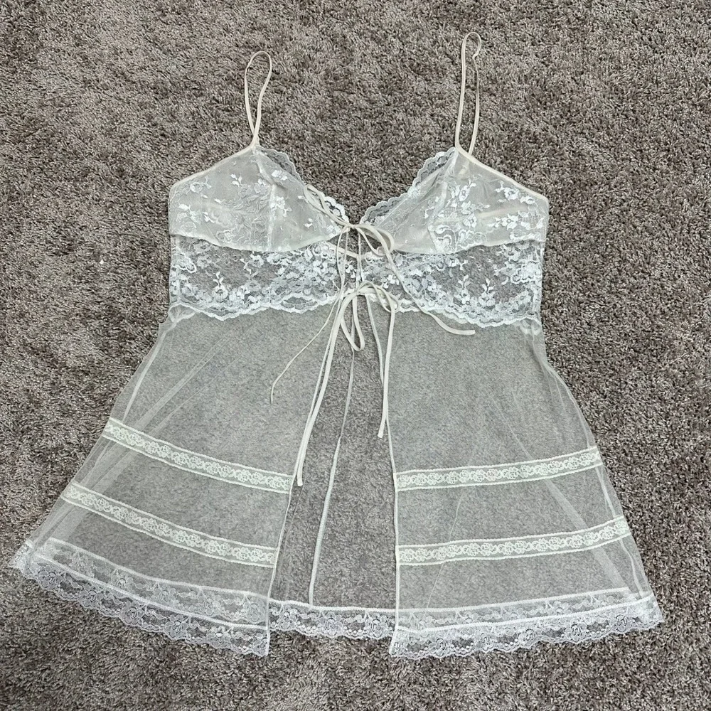 Victorias Secret Ivory Lace Sheer Mesh Babydoll Chemise Lingerie White Large